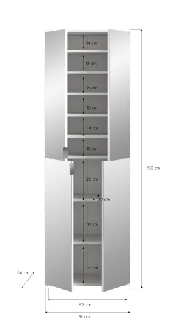 Kleiderschrank-Kombination Projekt X Emob - Artisan Oak/Weiß/Spiegel - 243x193x34 cm