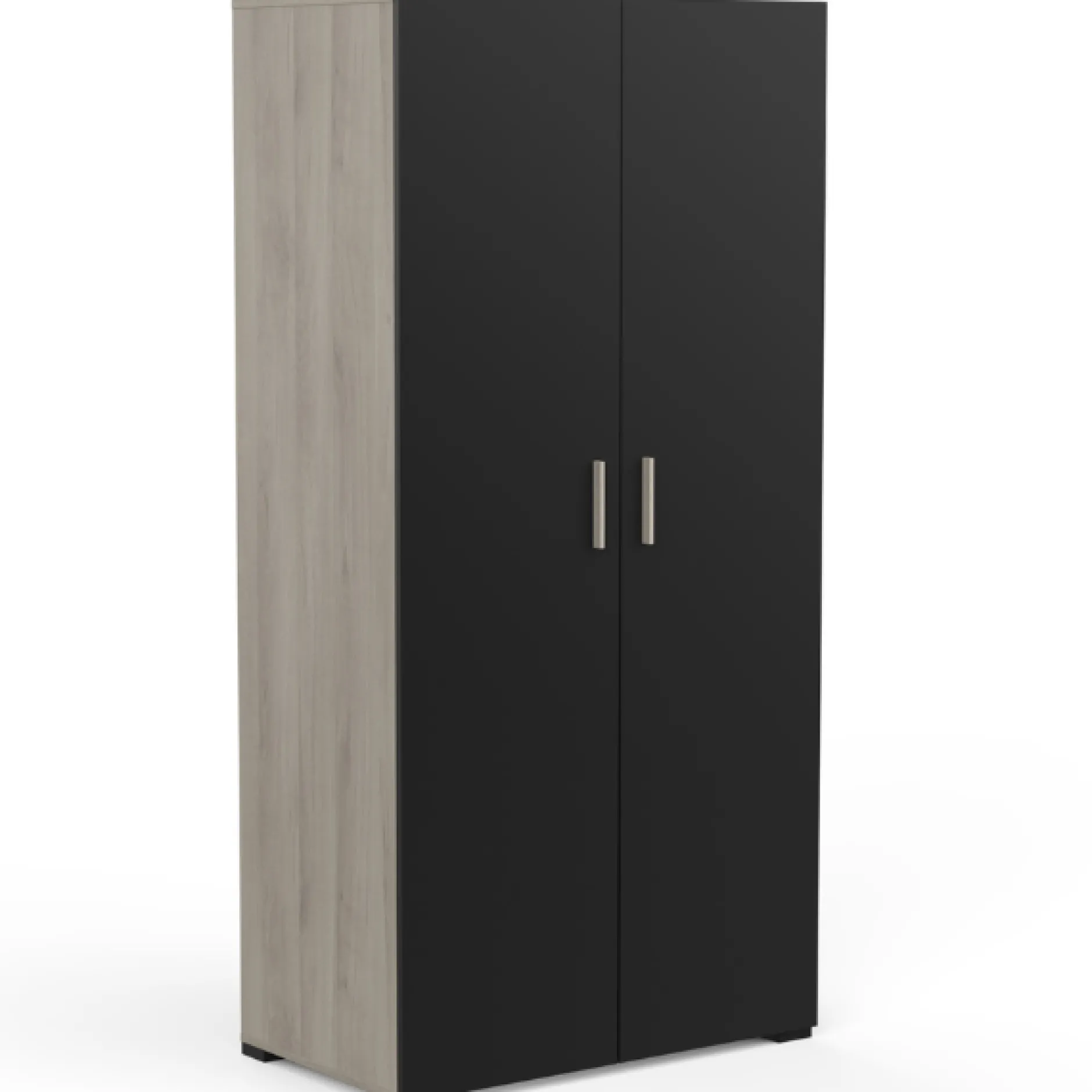 Kleiderschrank Liva 2 Drehtüren, 1 Kleiderstange und 4 Einlegeböden-Kronberg Eiche/mattschwarz