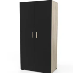 Kleiderschrank Liva 2 Drehtüren, 1 Kleiderstange und 4 Einlegeböden-Kronberg Eiche/mattschwarz