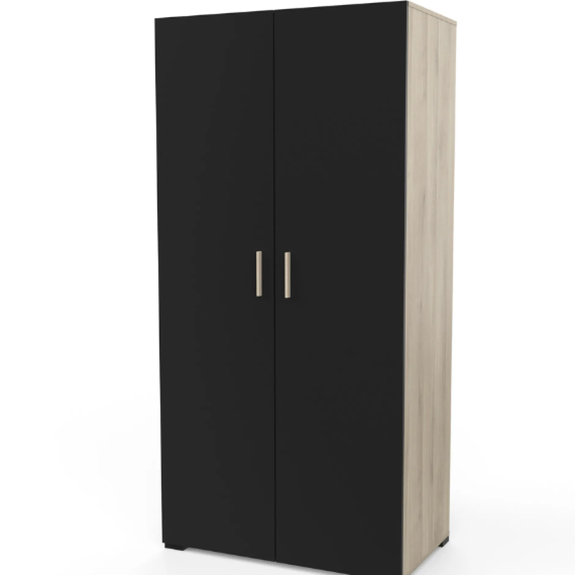 Kleiderschrank Liva 2 Drehtüren, 1 Kleiderstange und 4 Einlegeböden-Kronberg Eiche/mattschwarz