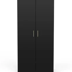 Kleiderschrank Liva 2 Drehtüren, 1 Kleiderstange und 4 Einlegeböden-Kronberg Eiche/mattschwarz