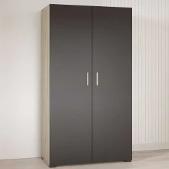 Kleiderschrank Liva 2 Drehtüren, 1 Kleiderstange und 4 Einlegeböden-Kronberg Eiche/mattschwarz