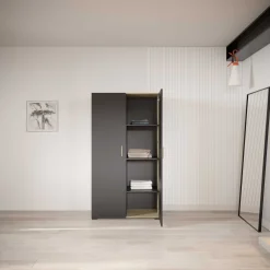 Kleiderschrank Liva 2 Drehtüren, 1 Kleiderstange und 4 Einlegeböden-Kronberg Eiche/mattschwarz