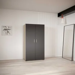 Kleiderschrank Liva 2 Drehtüren, 1 Kleiderstange und 4 Einlegeböden-Kronberg Eiche/mattschwarz