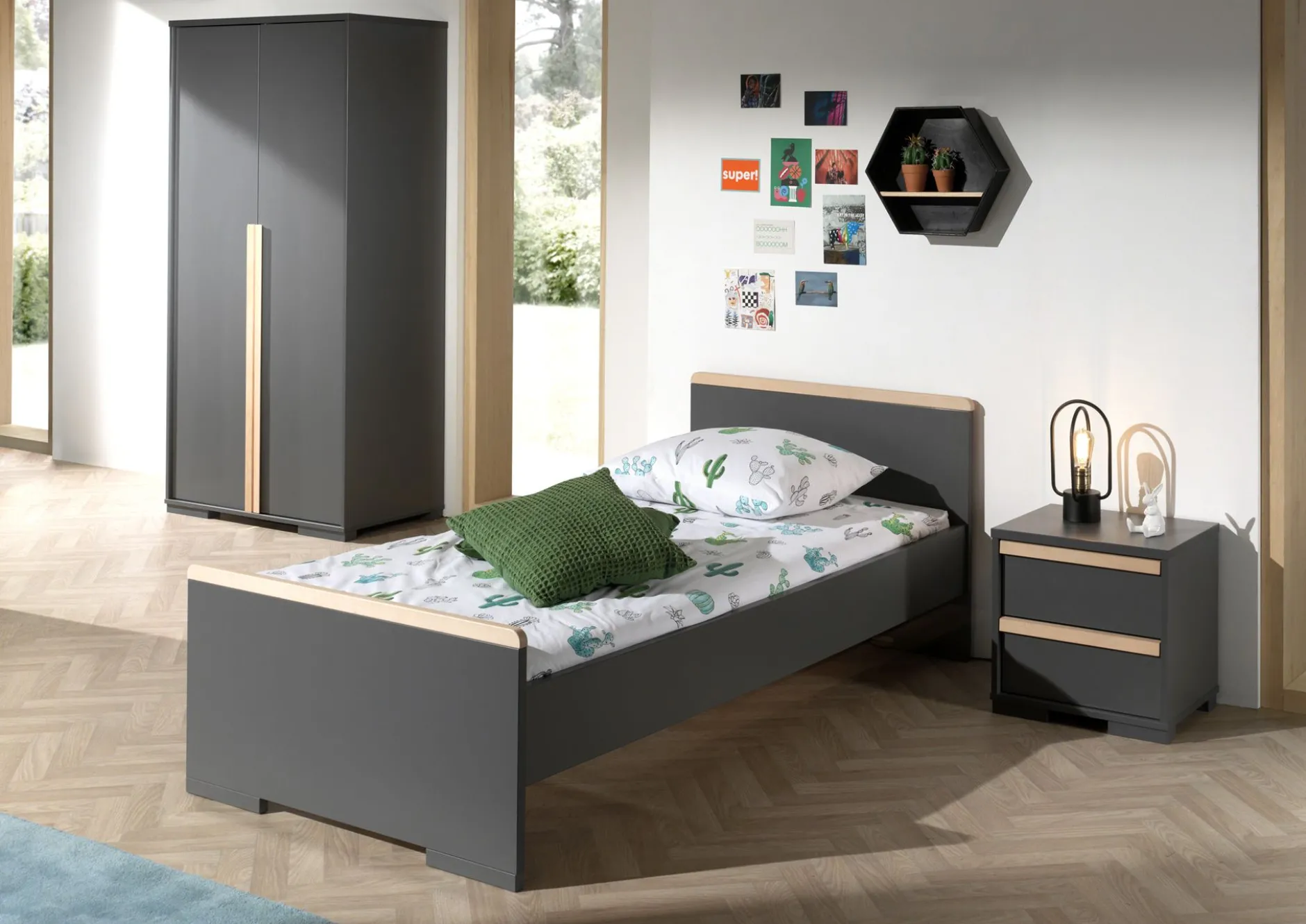 Kleiderschrank London 98cm mit 2 Türen - anthrazit