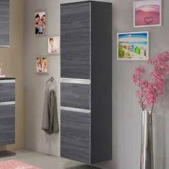 Kleiderschrank Lotuk niedrig mit 2 Türen und 1 Schublade - Eiche grau