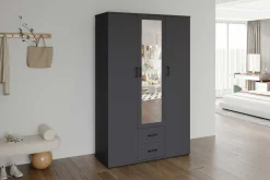 Kleiderschrank Marc mit Spiegel - 3 Türen und 2 Schubladen - dunkelgrau