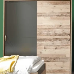 Kleiderschrank Moleskin 170cm mit 2 Schiebetüren - anthrazit/alter Stil