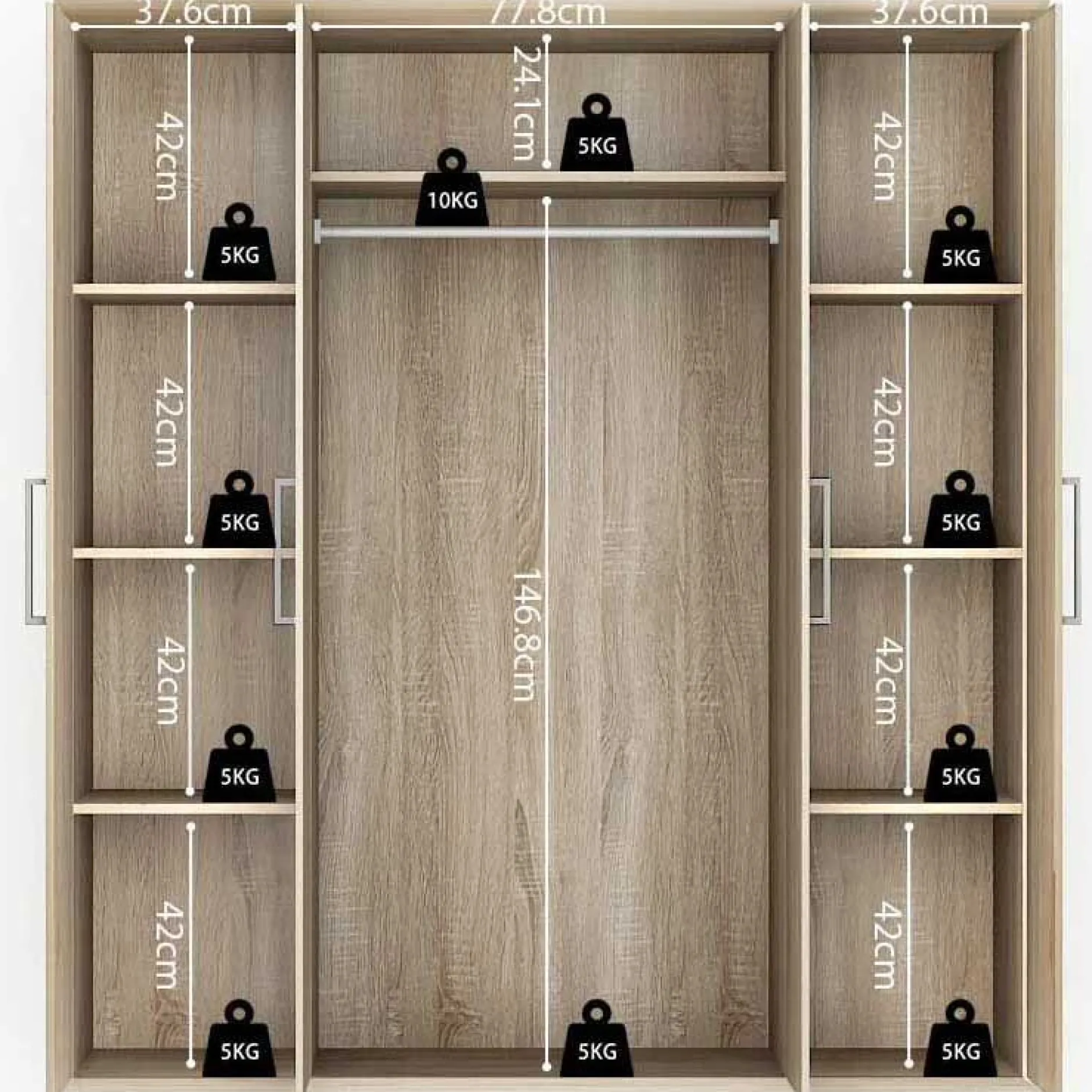 Kleiderschrank Nikkie 160 cm-sonoma Eiche
