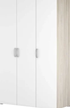Kleiderschrank Noni-3 Flügeltüren, 1 Kleiderstange und 3 Einlegeböden-Shannon Eiche/Mattweiß