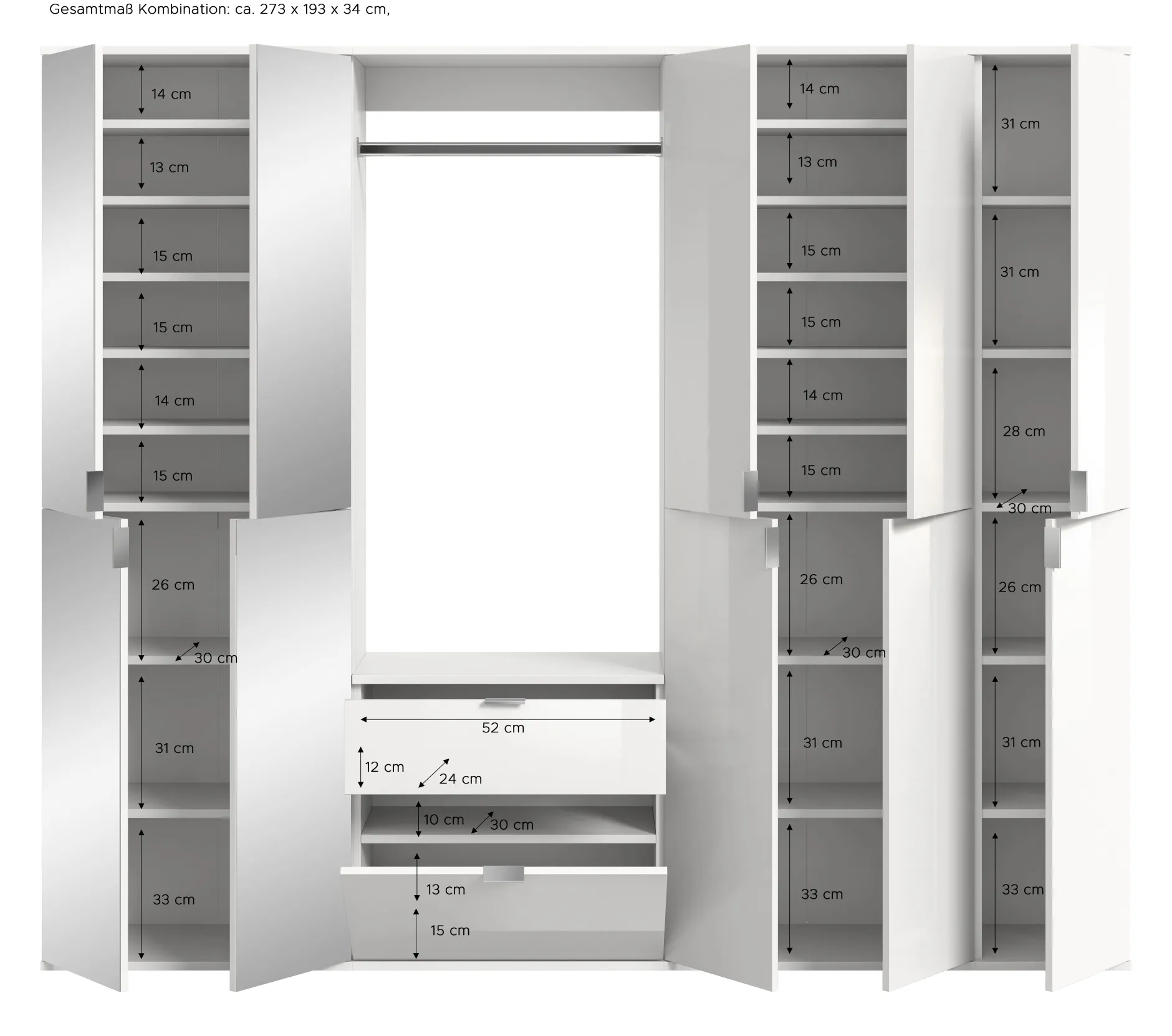Kleiderschrank Projekt X Emob - Artisan Eiche - 213x193x34 cm - Natur