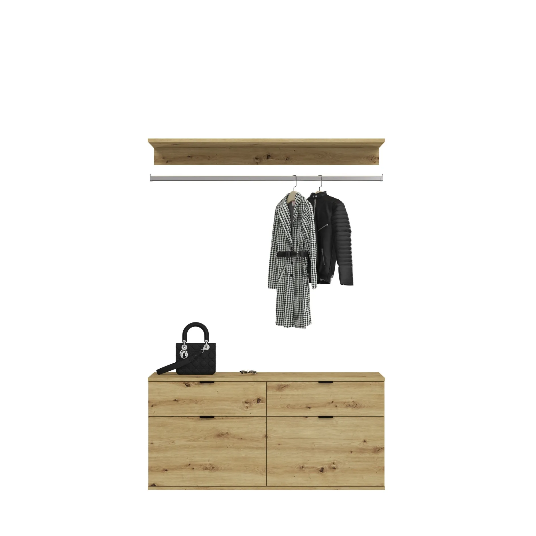 Kleiderschrank Projekt X Emob - Weiß Artisan Oak - 212x193x34 cm
