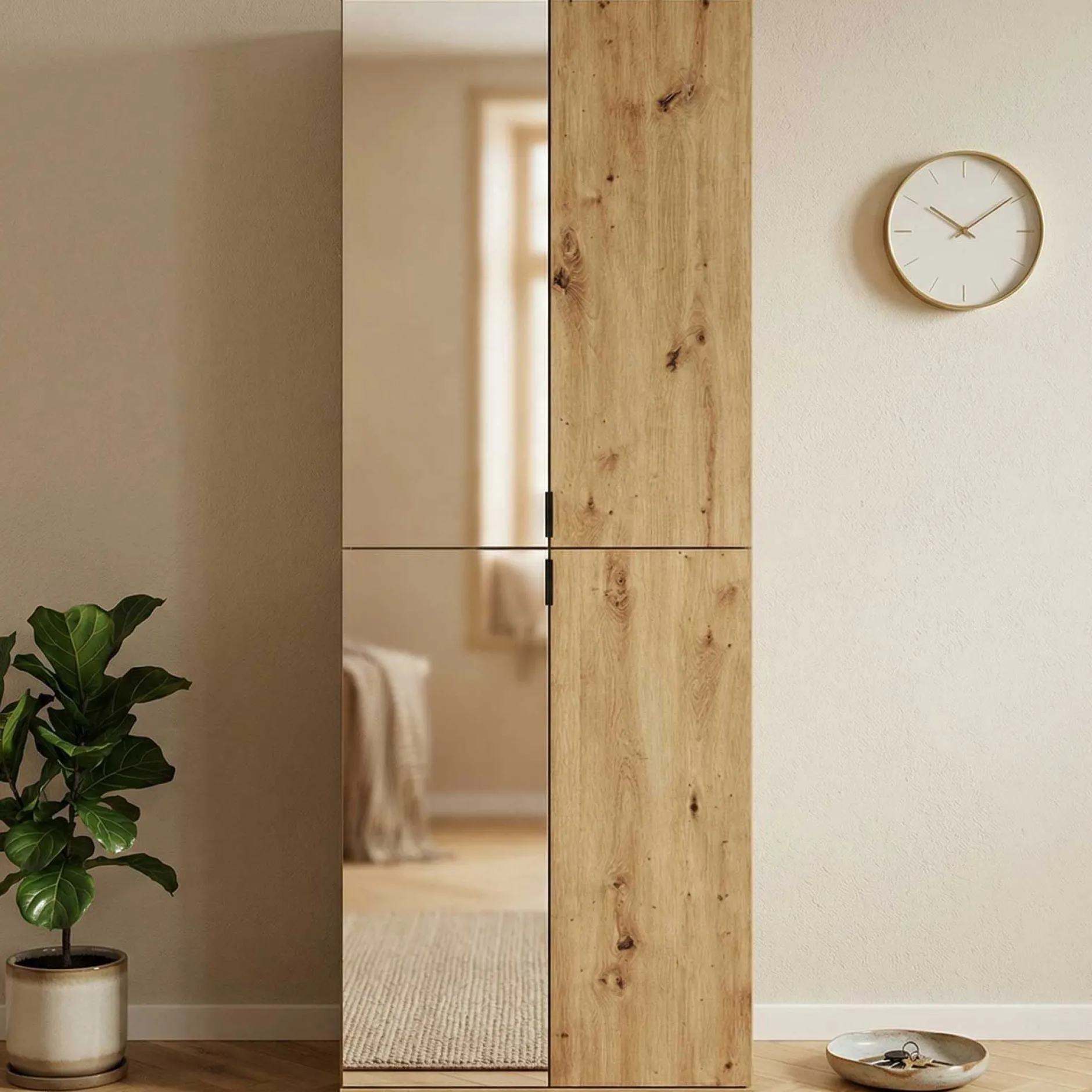 Kleiderschrank Projekt X Emob - Artisan Oak - 60x193x34 cm - Spiegel