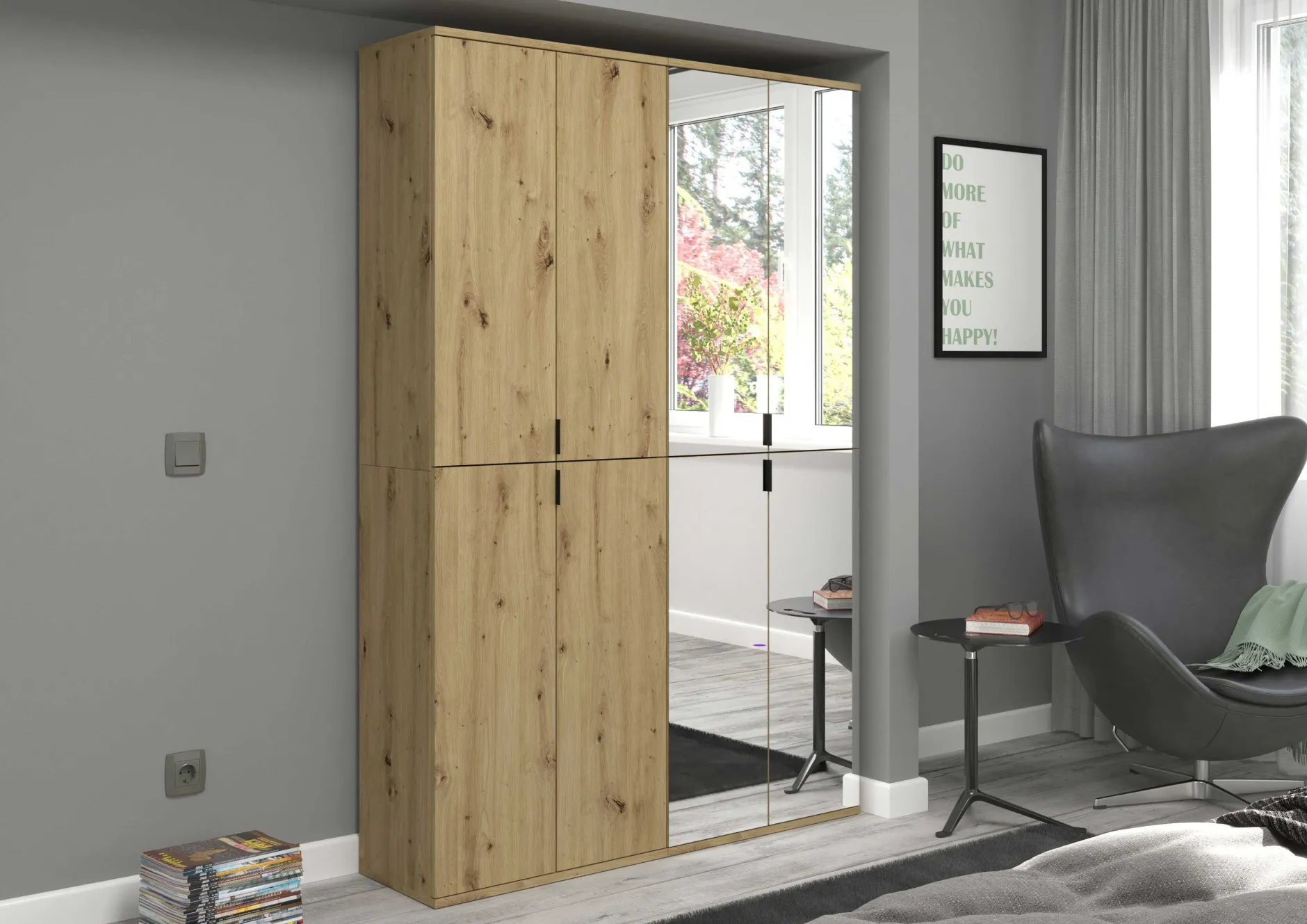 Kleiderschrank Projekt X Emob - Artisan Eiche Spiegel - 122x193x34 cm