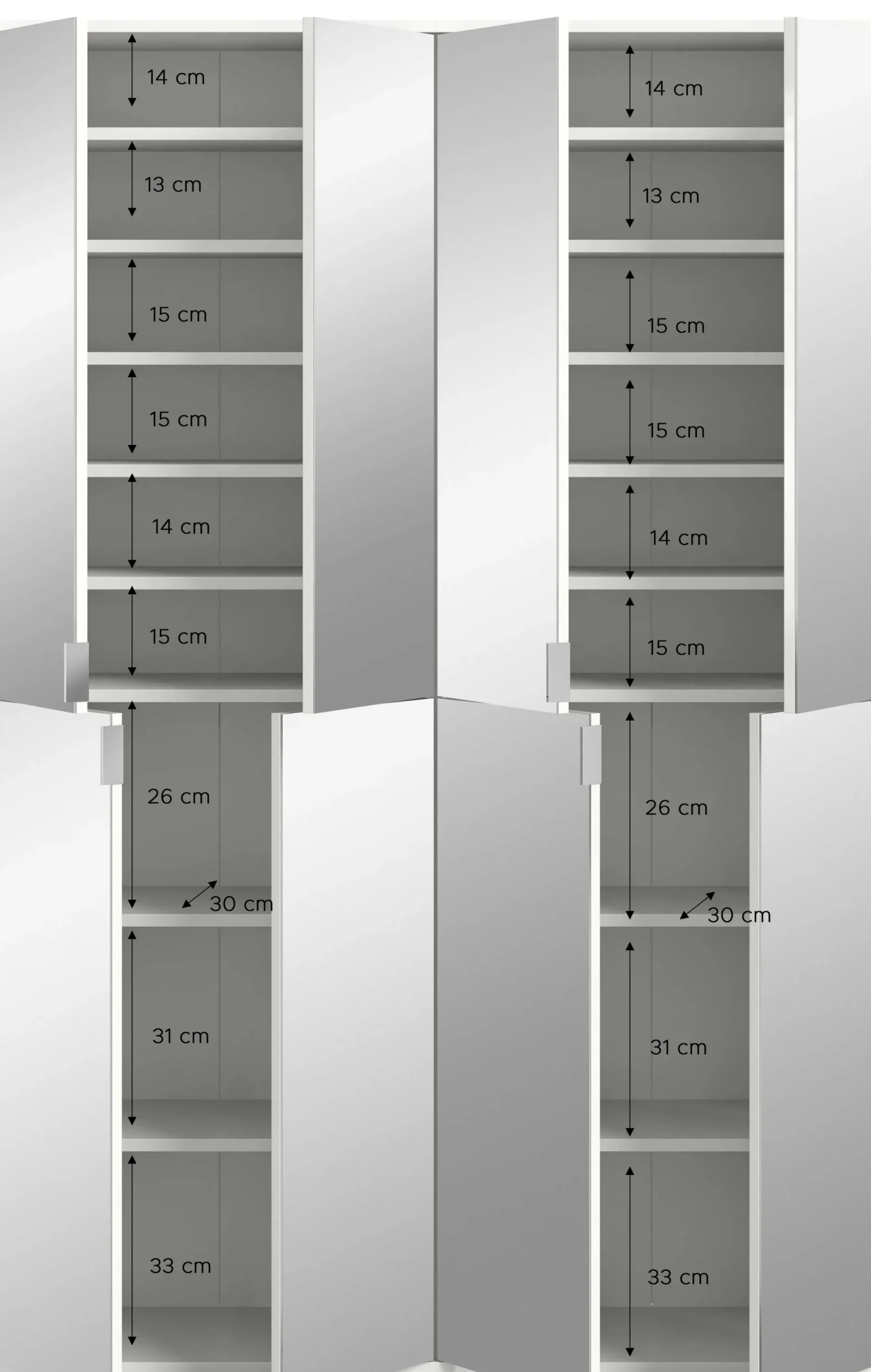 Kleiderschrank Projekt X Xonox – Weiß Laminat & Spiegeltüren – 122x193x34 cm