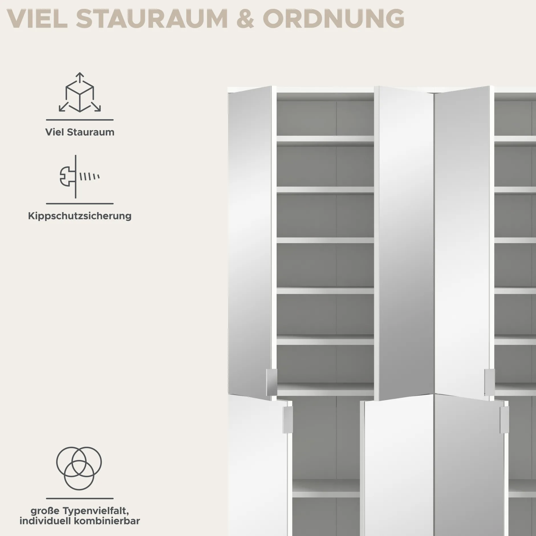 Kleiderschrank Projekt X Xonox – Weiß Laminat & Spiegeltüren – 122x193x34 cm