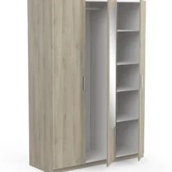Kleiderschrank Prya 3 Drehtüren, 4 Einlegeböden und 1 Kleiderstange-Kronberg Eiche Dekor