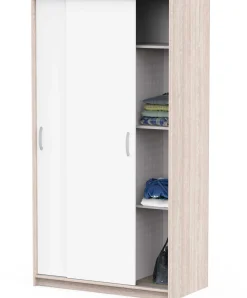 Kleiderschrank Rollo - 102x55x192cm - 2 Türen - weiß/Eiche Dekor