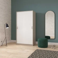 Kleiderschrank Rollo - 102x55x192cm - 2 Türen - weiß/Eiche Dekor