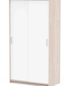 Kleiderschrank Rollo - 102x55x192cm - 2 Türen - weiß/Eiche Dekor
