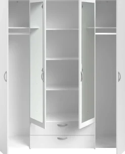 Kleiderschrank Salvador Spiegel, 4 Türen und 2 Schubladen - weiß