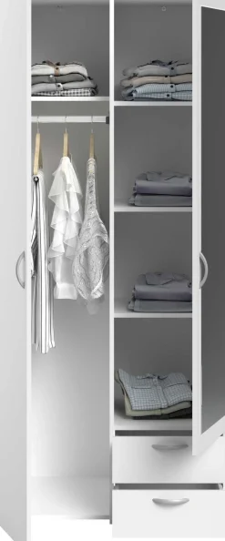 Kleiderschrank Salvador Spiegel, 2 Türen und 2 Schubladen - weiß