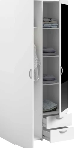 Kleiderschrank Salvador Spiegel, 2 Türen und 2 Schubladen - weiß
