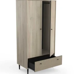 Kleiderschrank Sayuri 2 Flügeltüren, 1 Kleiderstange und 1 Schublade-Kronberger Eiche/Wickler
