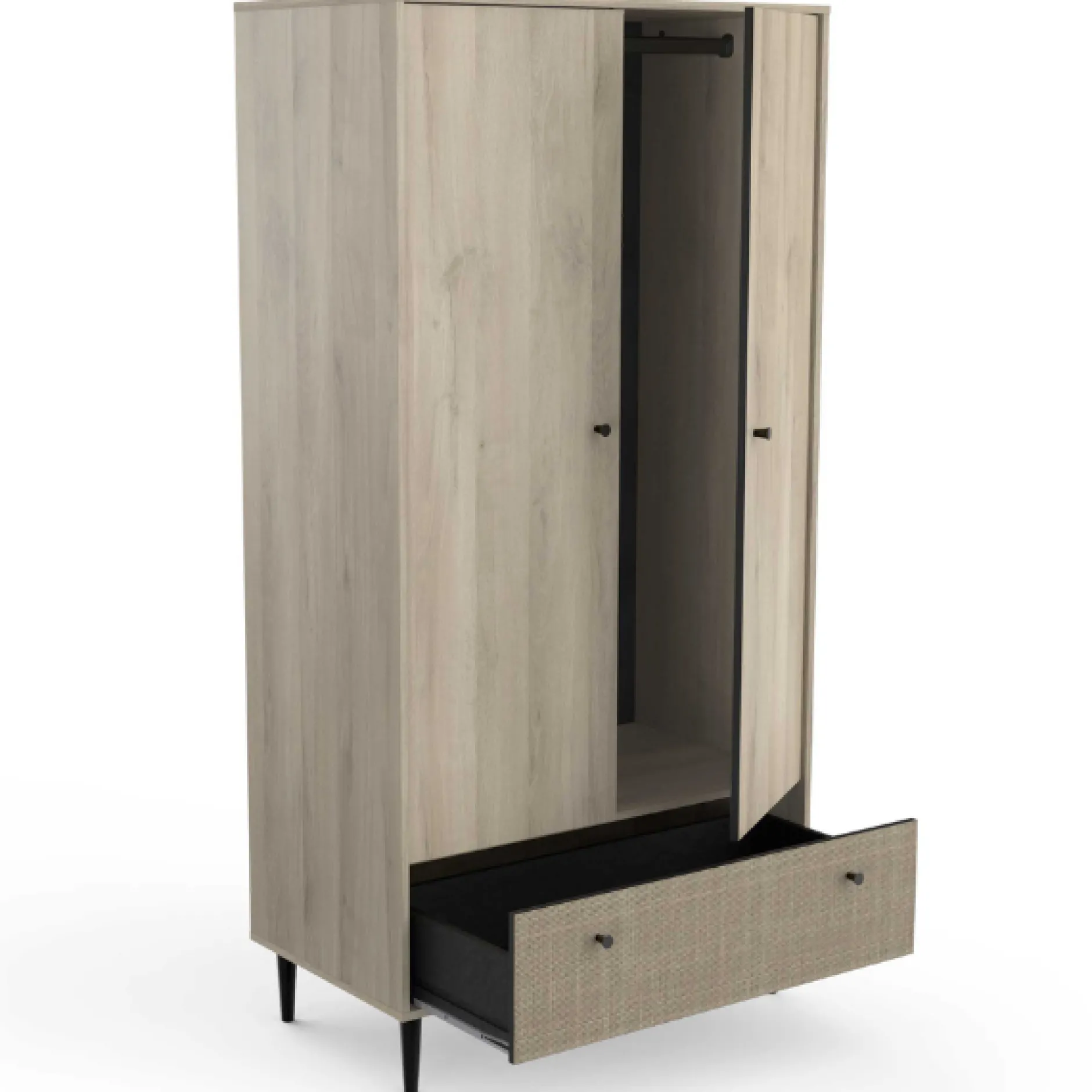Kleiderschrank Sayuri 2 Flügeltüren, 1 Kleiderstange und 1 Schublade-Kronberger Eiche/Wickler