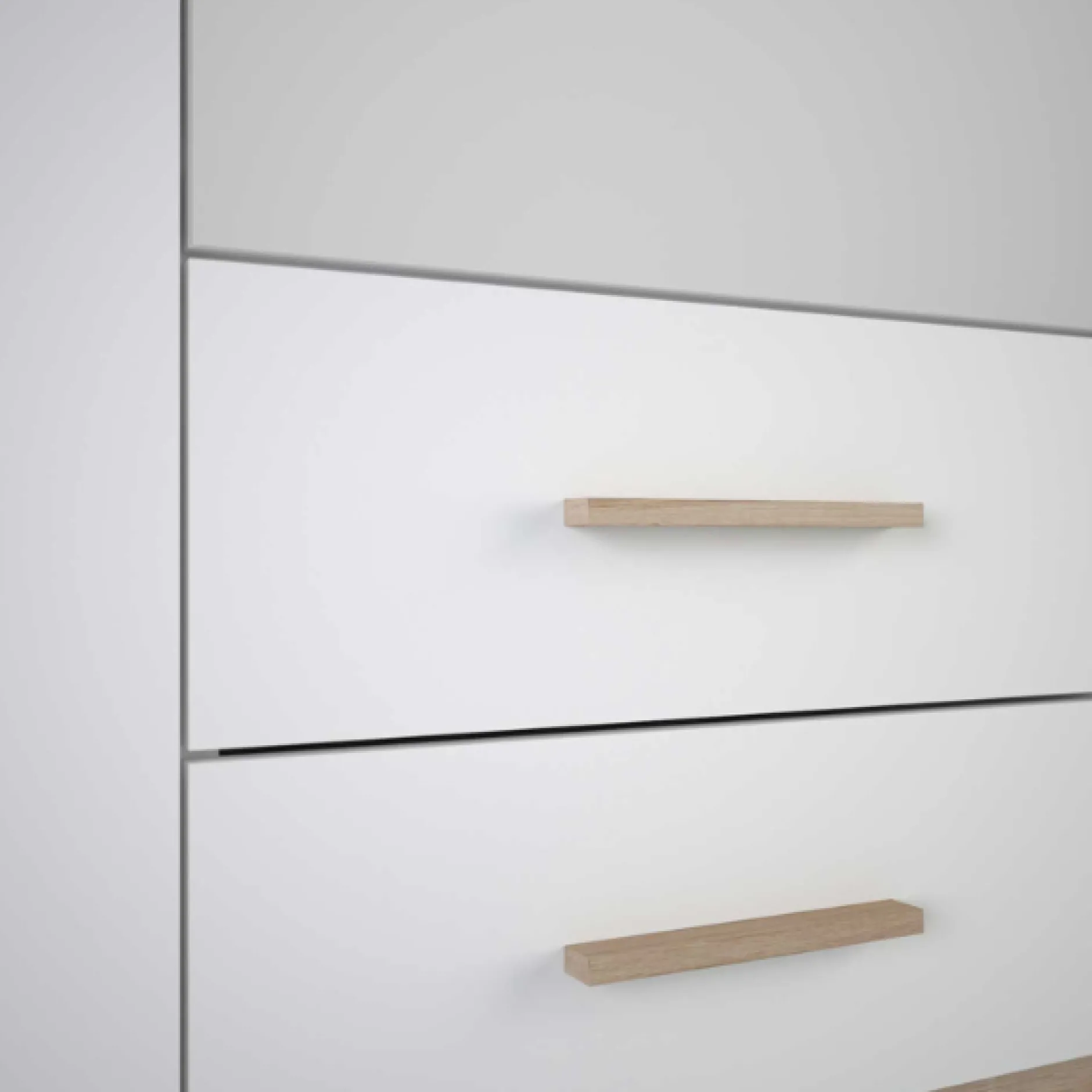 Kleiderschrank Seliena 3 Drehtüren, 1 Kleiderstange, 4 Einlegeböden und 2 Schubladen Eiche gebürstet/Mattweiß