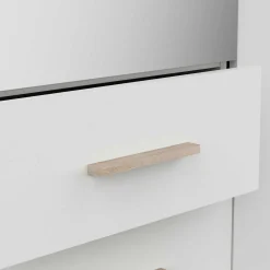 Kleiderschrank Seliena 3 Drehtüren, 1 Kleiderstange, 4 Einlegeböden und 2 Schubladen Eiche gebürstet/Mattweiß