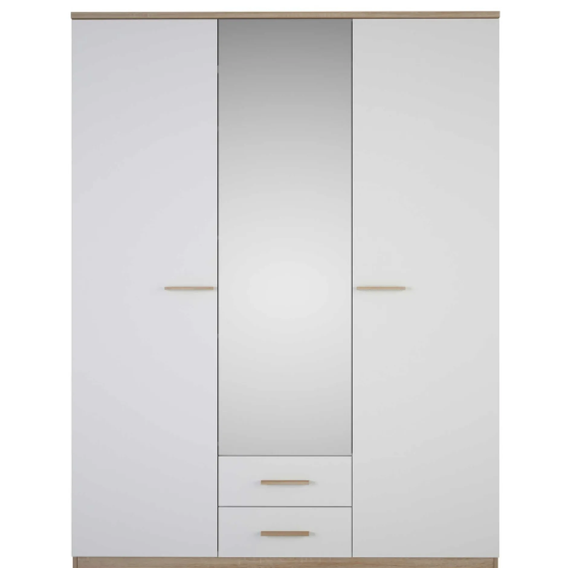 Kleiderschrank Seliena 3 Drehtüren, 1 Kleiderstange, 4 Einlegeböden und 2 Schubladen Eiche gebürstet/Mattweiß