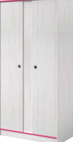 Kleiderschrank Smoozy 90cm 2 Türen - weiß/rosa oder weiß/blau