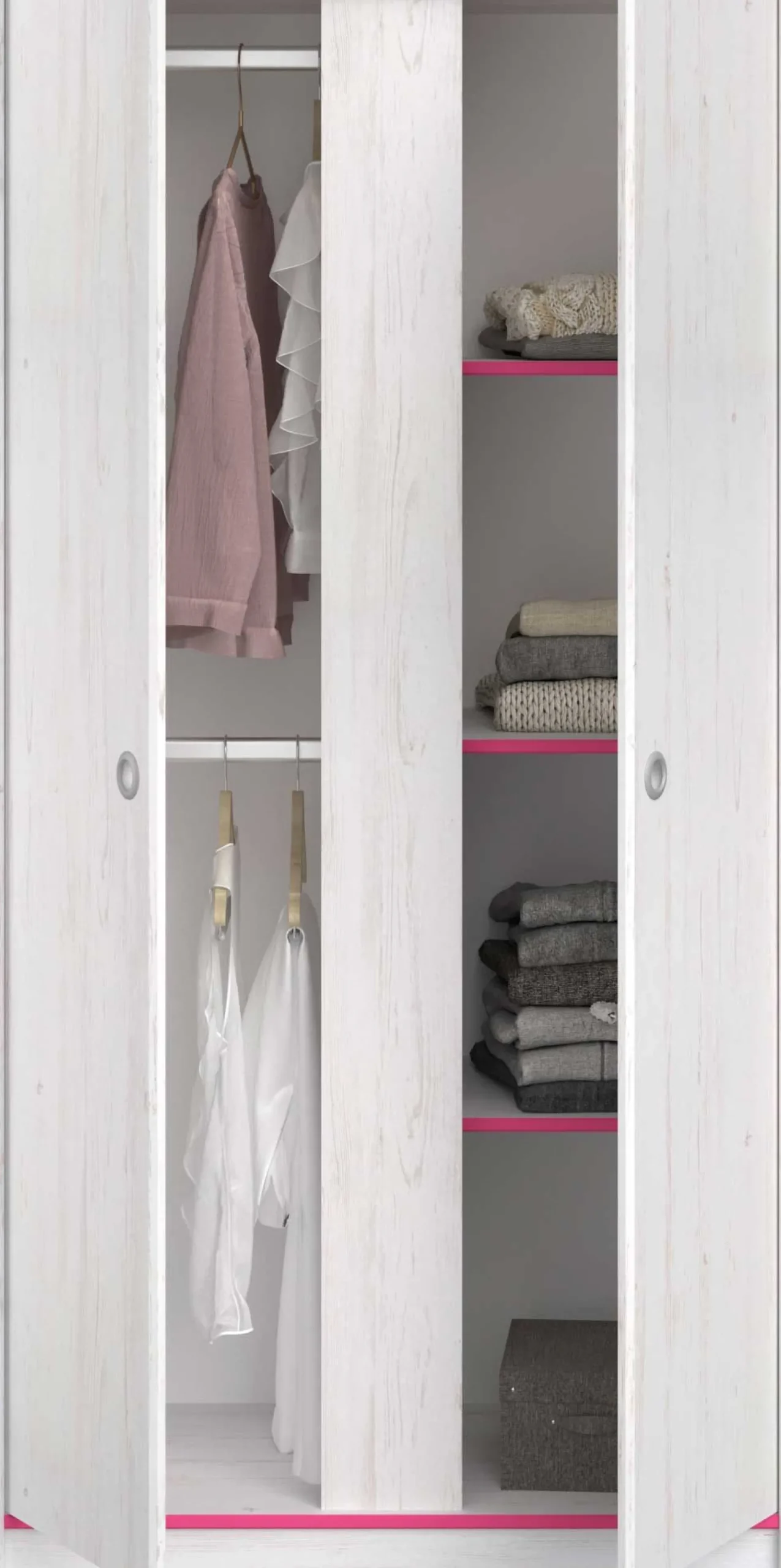Kleiderschrank Smoozy 90cm 2 Türen - weiß/rosa oder weiß/blau