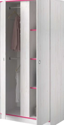 Kleiderschrank Smoozy 90cm 2 Türen - weiß/rosa oder weiß/blau
