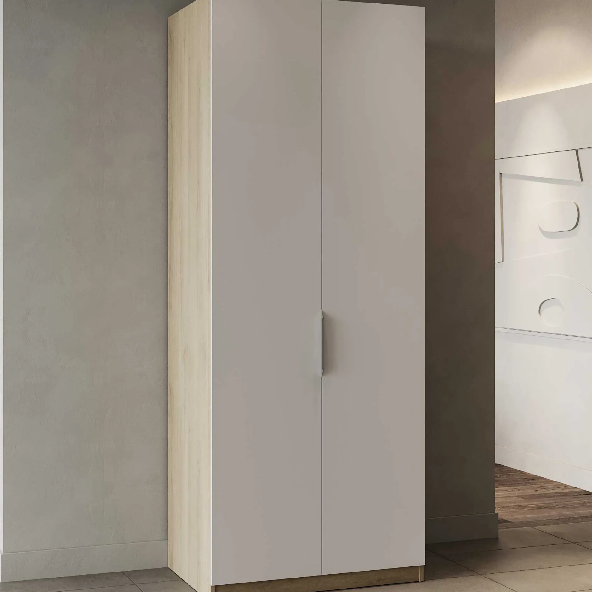 Kleiderschrank Spectre 80cm - matt weiß/Eiche