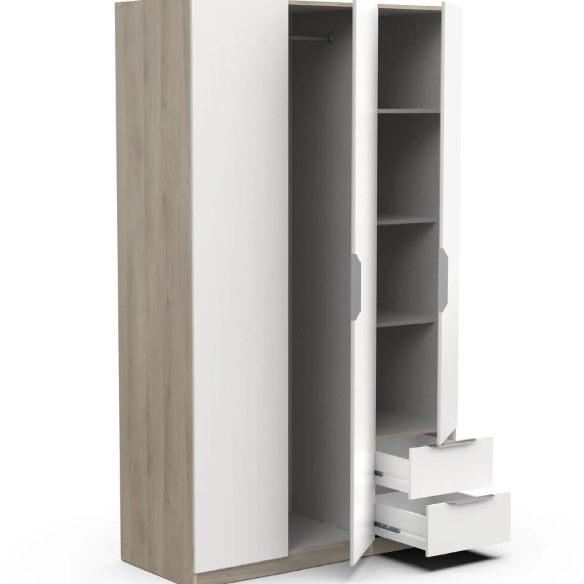 Kleiderschrank Spectre 120cm - matt weiß/Eiche