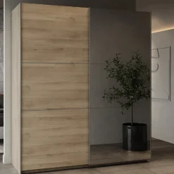 Kleiderschrank Spectre 178cm mit Schiebetüren und Spiegel - Eiche Dekor