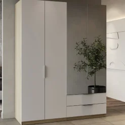 Kleiderschrank Spectre 157cm mit Spiegel - matt weiß/Eiche