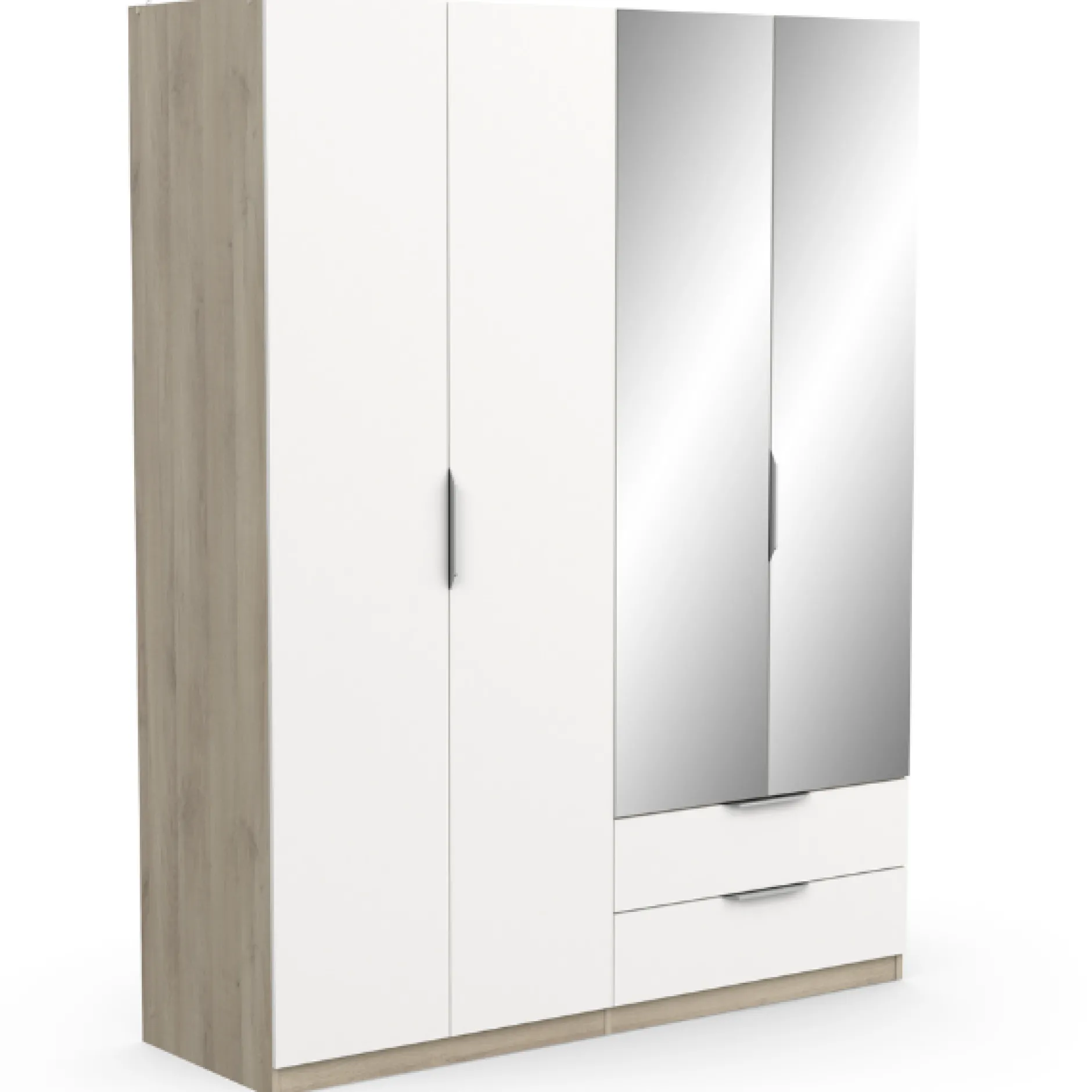 Kleiderschrank Spectre 157cm mit Spiegel - matt weiß/Eiche