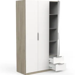 Kleiderschrank Spectre 120cm mit Spiegel - matt weiß/Eiche