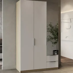 Kleiderschrank Spectre 120cm mit Spiegel - matt weiß/Eiche