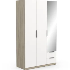Kleiderschrank Spectre 120cm mit Spiegel - matt weiß/Eiche