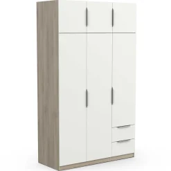 Kleiderschrank Spectre 120cm 6 Türen und 2 Schubladen - matt weiß/Eiche