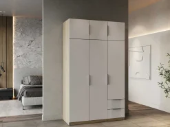 Kleiderschrank Spectre 120cm 6 Türen und 2 Schubladen - matt weiß/Eiche