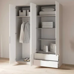 Kleiderschrank Spectre 157cm 4 Türen und 2 Schubladen - matt weiß/Eiche