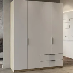 Kleiderschrank Spectre 157cm 4 Türen und 2 Schubladen - matt weiß/Eiche