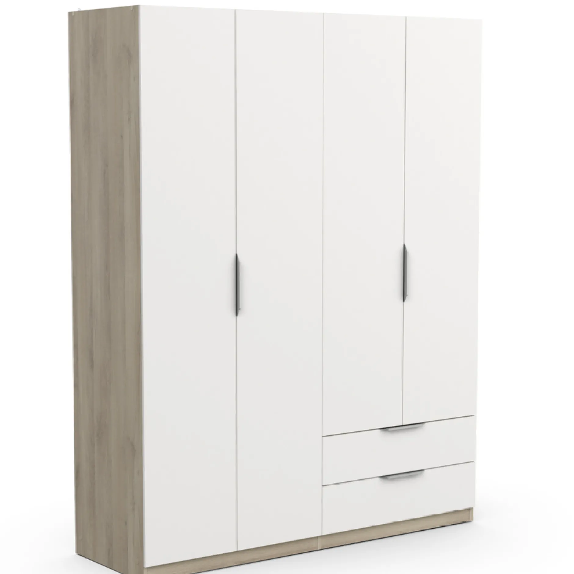 Kleiderschrank Spectre 157cm 4 Türen und 2 Schubladen - matt weiß/Eiche