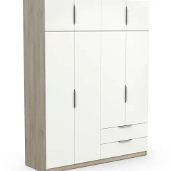 Kleiderschrank Spectre 157cm 8 Türen und 2 Schubladen - matt weiß/Eiche Dekor