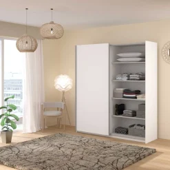 Kleiderschrank Swings - 178x59x203cm - mit Spiegel - 2 Türen - weiß